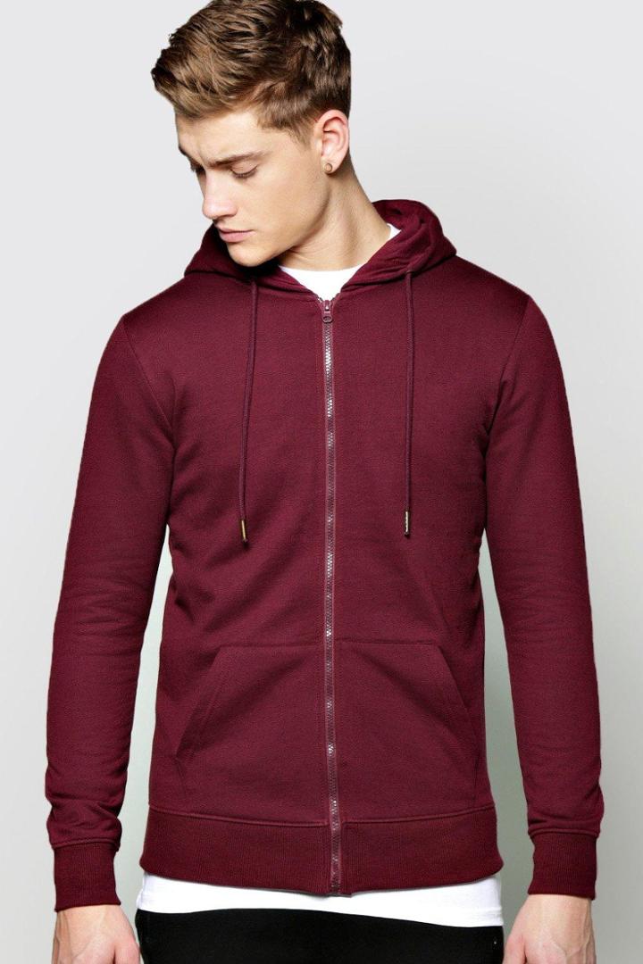 Boohoo Zip Through Hoodie Burgundy