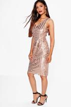 Boohoo Boutique Jody Sequin Mesh Panel Midi Dress Rose
