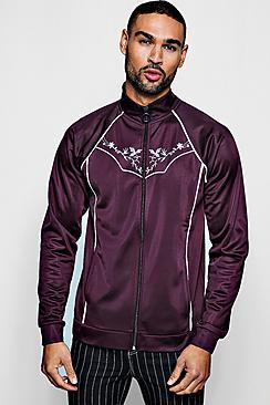 Boohoo Tricot Piped Embroidered Track Top