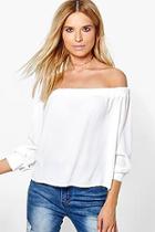 Boohoo Rosie Woven Off The Shoulder Cuffed Top