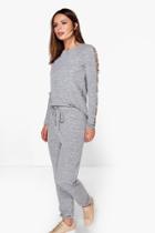 Boohoo Lily Strappy Sleeve Top & Jogger Loungewear Set Grey