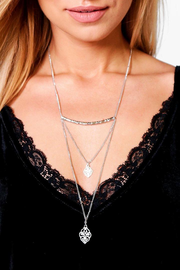 Boohoo Lyla Ornate Layered Choker Necklace Silver