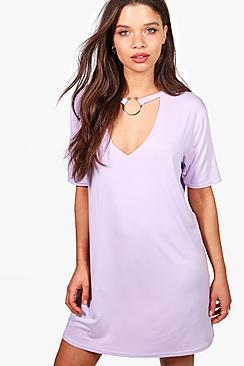 Boohoo Oana O-ring Choker Plunge T-shirt Dress