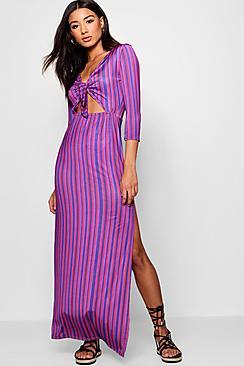 Boohoo Lillie Slinky Double Split Striped Maxi Dress