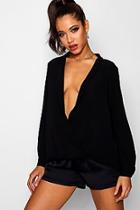Boohoo Kerry Lapel Detail Step Back Hem Blouse