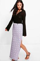 Boohoo Priya Tile Print Split Side Maxi Skirt Multi