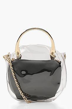 Boohoo Mia Metal Handle Clear Cross Body & Insert