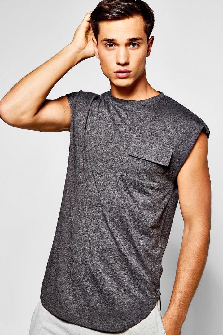Boohoo Military Pocket Tank Top With Drop Shoulder Charcoal