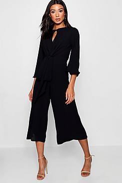 Boohoo Tie Front Culotte Leg Jumpsuit