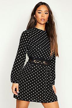 Boohoo Woven Spot Crochet Shift Dress