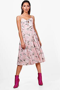 Boohoo Boutique Knot Front Floral Midi Dress