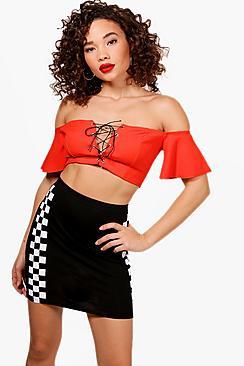 Boohoo Louisa Checkerboard Side Mini Skirt