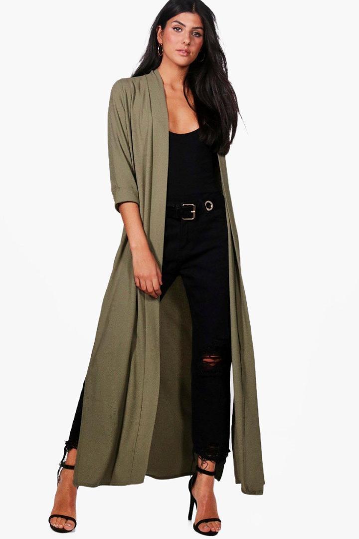 Boohoo Hollie Maxi Side Split Woven Duster Khaki