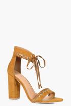 Boohoo Neve Whipstitch Detail Ankle Wrap Heel Tan