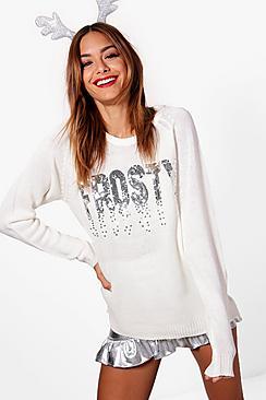 Boohoo Gemma Sequin Star Christmas Jumper