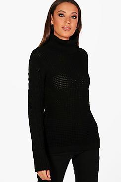 Boohoo Tall Marie Cable Sleeve Turtle Neck Jumper