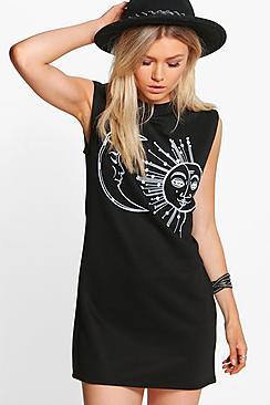 Boohoo Petite Eve Sun + Moon Print Sleeveless Sweat Dress