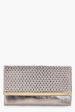 Boohoo Quilted Metal Bar Clutch Bag