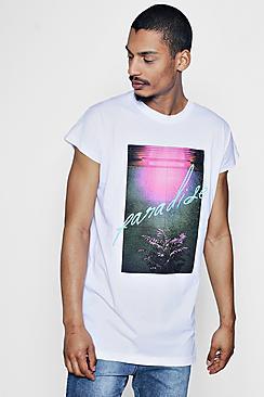 Boohoo Longline Cap Sleeve Paradise Print T-shirt