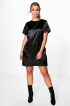 Boohoo Plus Lara Satin Luxe Shift Dress Black