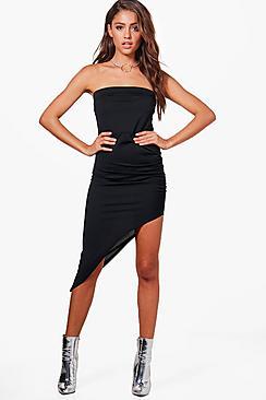 Boohoo Valarie Slinky Bandeau Ruched Midi Dress