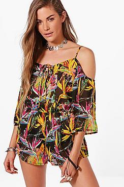 Boohoo Isla Paradise Bird Beach Playsuit