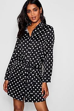 Boohoo Polka Dot Shirt Dress