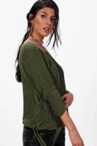 Boohoo Lucy Lace Up Jumper Khaki