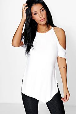 Boohoo Hannah Cut Out Shoulder Side Split Tee