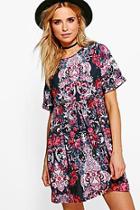 Boohoo Elodie Printed 3/4 Sleeve Smock Dress
