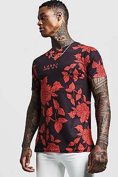 Boohoo Original Man Rose Print T-shirt
