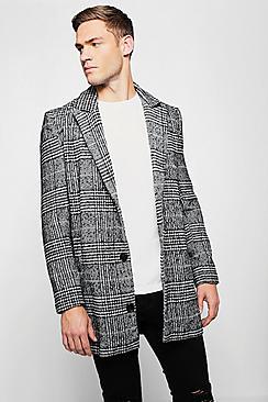 Boohoo Check Wool Single Breasted Overcoat