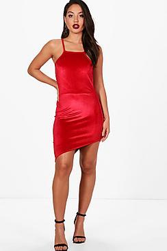 Boohoo Georgia Velvet Asymmetric Bodycon Dress