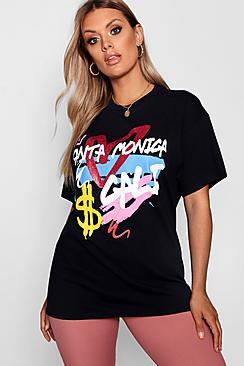 Boohoo Plus Graffiti Glitter T-shirt