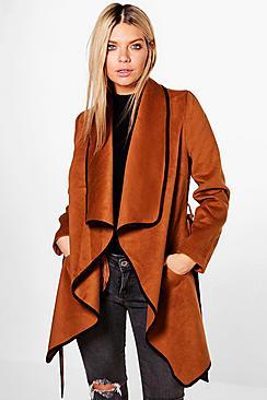 Boohoo Emily Waterfall Belted Wool Coat