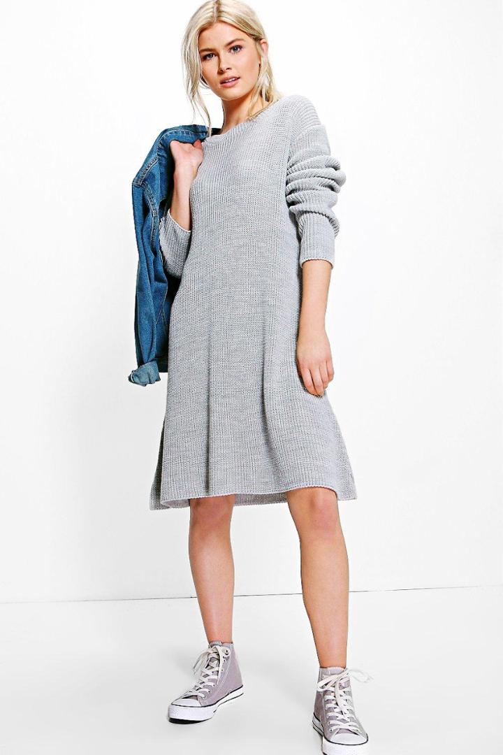Boohoo Maisie Knitted Swing Dress Grey