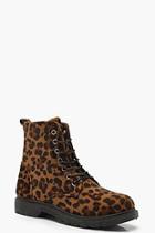 Boohoo Leopard Print Lace Up Hiker Boots
