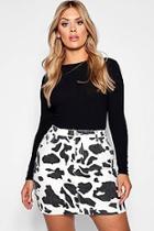 Boohoo Plus Cow Print Denim Skirt