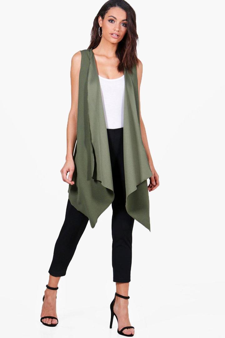 Boohoo Brooke Waterfall Sleeveless Duster Khaki