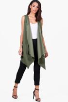 Boohoo Brooke Waterfall Sleeveless Duster Khaki