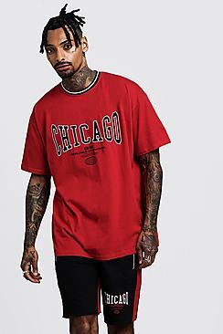 Boohoo Oversized T-shirt & Short Set With Chicago Print