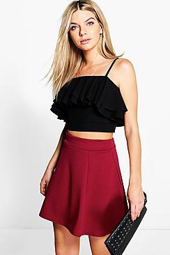 Boohoo Samira Panelled Scuba Fit And Flare Skater Skirt