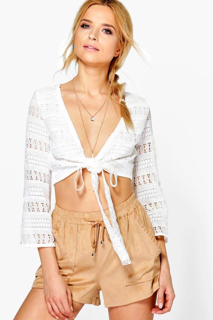 Boohoo Izzy Tie Front Top White
