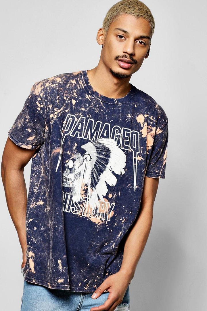 Boohoo Oversized Bleach Wash T Shirt With Print Purple