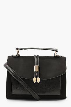 Boohoo Double Tab Suedette & Pu Cross Body