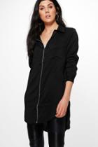 Boohoo Maria Long Sleeve Zip Front Shirt Black