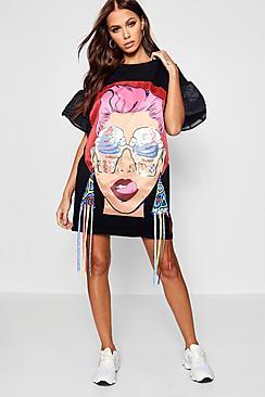 Boohoo Kay Embellished Motif T-shirt Dress