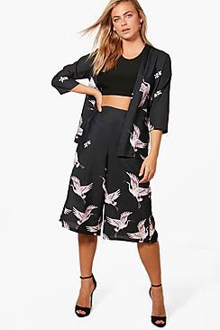 Boohoo Olivia Bird Print Culotte Trouser