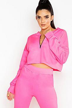 Boohoo Neon Zip Detail Crop Sweat