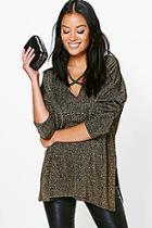 Boohoo Lana Metallic Cross Front Long Sleeve Top